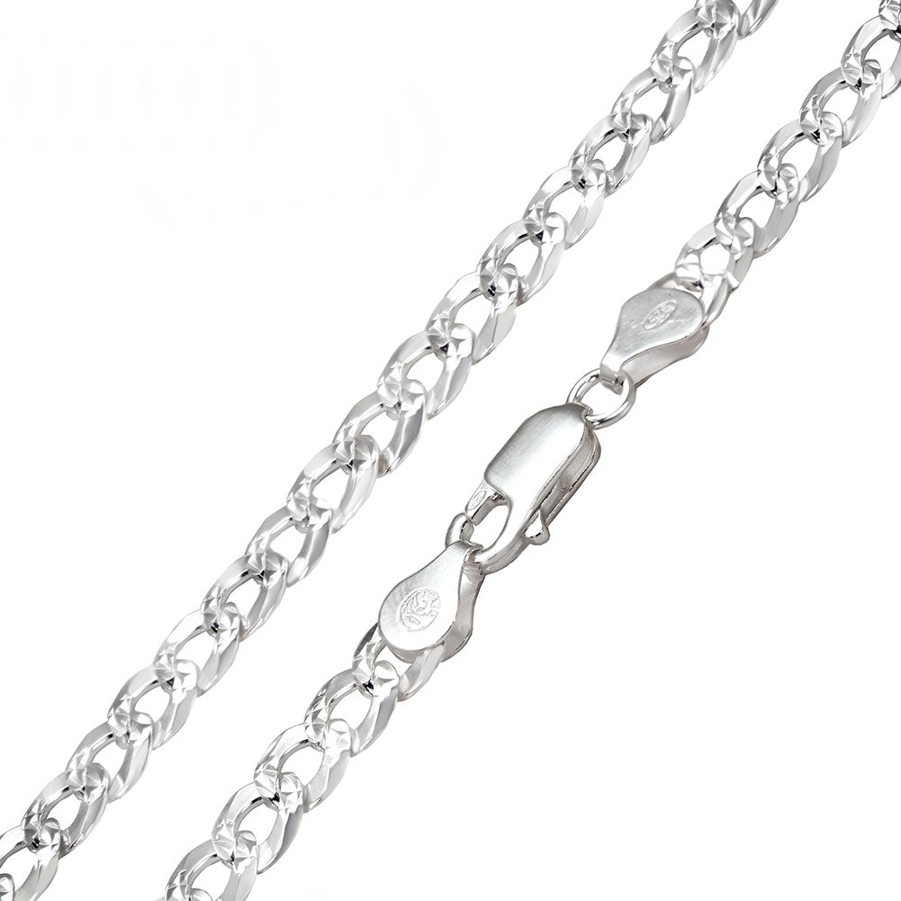Sterling Silver Super Flat Curb Diamond Cut Chain And Bracelet