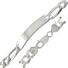 Sterling Silver 9.2mm Flat Figaro ID Bracelet