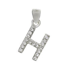 Sterling Silver Rhodium Plated Small Initial H CZ Pendant