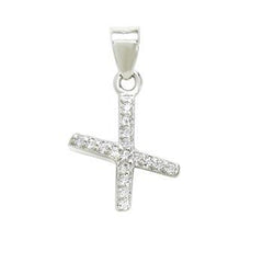 Sterling Silver Rhodium Plated Small Initial X CZ Pendant