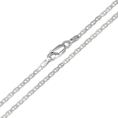 Italian Sterling Silver Mariner Chain 050- 2mm with Lobster Claw Clasp Closure
