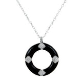 Sterling Silver Oval Rolo Chain With Black Onyx Pendant Necklace