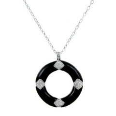 Sterling Silver Oval Rolo Chain With Black Onyx Pendant Necklace