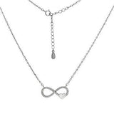 Sterling Silver Rhodium Plated Pave CZ Infinity With Heart Pendant Necklace