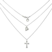 Load image into Gallery viewer, Sterling Silver Cross Heart Double Layered D/C Rolo Chain Necklace