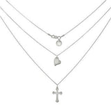 Sterling Silver Cross Heart Double Layered D/C Rolo Chain Necklace