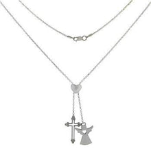 Load image into Gallery viewer, Sterling Silver Dangle Cross And Angel With Sliding Heart Adjustable Necklace