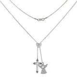 Sterling Silver Dangle Cross And Angel With Sliding Heart Adjustable Necklace