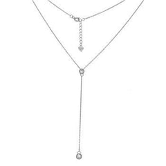 Sterling Silver Rhodium Plated Round Bezel CZ Lariat Necklace