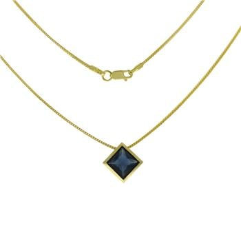 Sterling Silver Gold Plated Sapphire Blue CZ Bezel Set Franco Chain