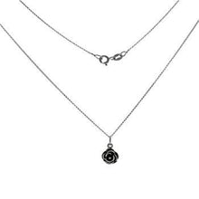 Load image into Gallery viewer, Sterling Silver Rhodium Plated Round Rolo With Rose Charm Pendant Necklace