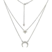 Load image into Gallery viewer, Sterling Silver Rhodium Plated Crescent Moon And CZ Twinkle Star Layered Necklace