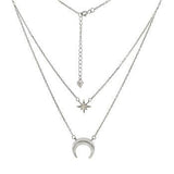 Sterling Silver Rhodium Plated Crescent Moon And CZ Twinkle Star Layered Necklace
