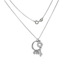 Load image into Gallery viewer, Sterling Silver Rhodium Plated Round Rolo With CZ Solitaire Ring Key Necklace