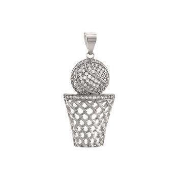 Sterling Silver Pave CZ Basketball Hoop Pendant
