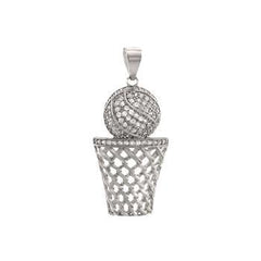 Sterling Silver Pave CZ Basketball Hoop Pendant