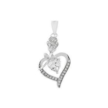 Load image into Gallery viewer, Sterling Silver CZ Open Heart And Rose Pendant