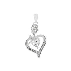 Sterling Silver CZ Open Heart And Rose Pendant