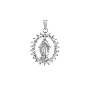 Sterling Silver CZ Virgin Mary Oval Pendant