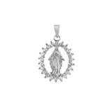Sterling Silver CZ Virgin Mary Oval Pendant