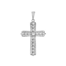 Load image into Gallery viewer, Sterling Silver Rhodium Ice Out Cross CZ Pendant