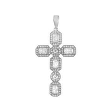 Load image into Gallery viewer, Sterling Silver Rhodium Baguette CZ Cross Pendant
