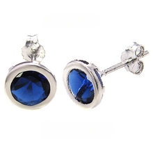 Load image into Gallery viewer, Sterling Silver 7MM Round CZ Bezel Stamping Stud Earrings