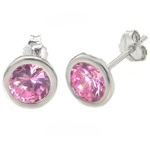 Load image into Gallery viewer, Sterling Silver 7MM Round CZ Bezel Stamping Stud Earrings