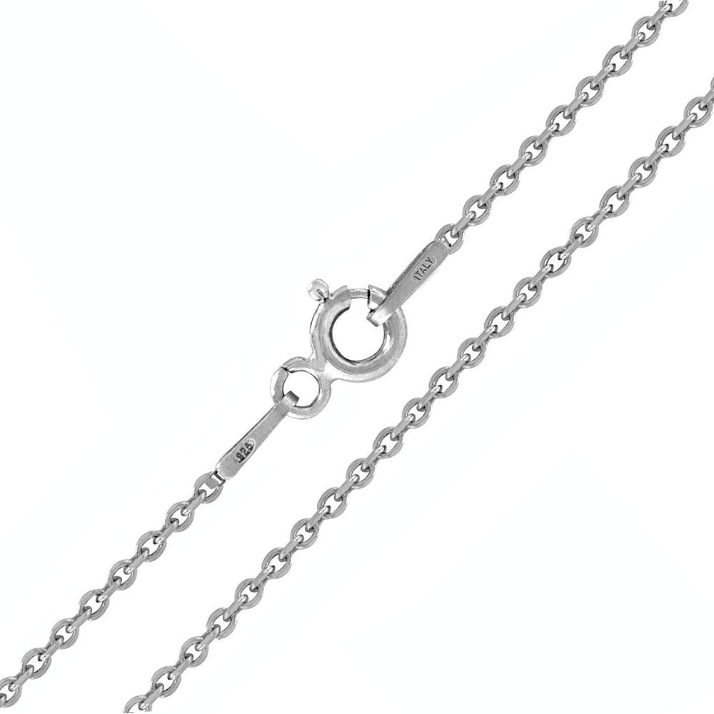 Italian Sterling Silver Rhodium Plated 0.8mm Rolo Diamond Cut Rhodium Chain