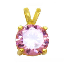 Load image into Gallery viewer, Sterling Silver Gold Plated 4 Prong Setting October Round Pink CZ Pendant