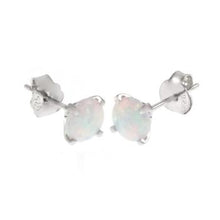 Load image into Gallery viewer, Sterling Silver Rhodium Plated White Opal Stud Earrings