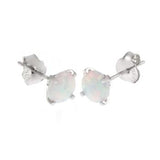Sterling Silver Rhodium Plated White Opal Stud Earrings