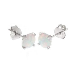 Sterling Silver Rhodium Plated White Opal Stud Earrings