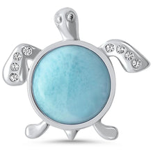 Load image into Gallery viewer, Sterling Silver Natural Round Larimar and Cz Turtle Design Pendant