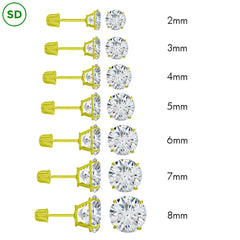 14K Yellow Gold Prong Round Lab Created Diamond Stud Screw Back Earring, Clarity DVS1