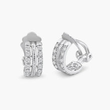 Load image into Gallery viewer, Sterling Silver Classic Half Hoop Clip-On Earring Embedded with Clear Czs