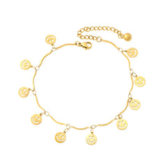 Stainless Steel Gold Color PVD Sweet Barefoot Smiley Face Anklet Chain