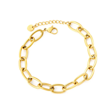 Load image into Gallery viewer, Stelluxe Stainless Steel Gold Color PVD Oval Cross Chain Round Tail Brand Bracelet