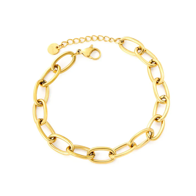 Stelluxe Stainless Steel Gold Color PVD Oval Cross Chain Round Tail Brand Bracelet