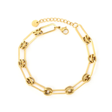 Tresoli Stainless Steel Gold Color PVD Rectangular Clasp Double O Ring Round Tag Bracelet