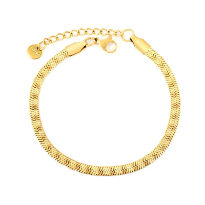 Stelluxe Stainless Steel Gold Color PVD Flower Shaped Blade Chain With Round End Tag Bracelet