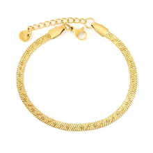 Load image into Gallery viewer, Stelluxe Stainless Steel Gold Color PVD Snake Pattern Blade Chain Round Tail Brand Bracelet