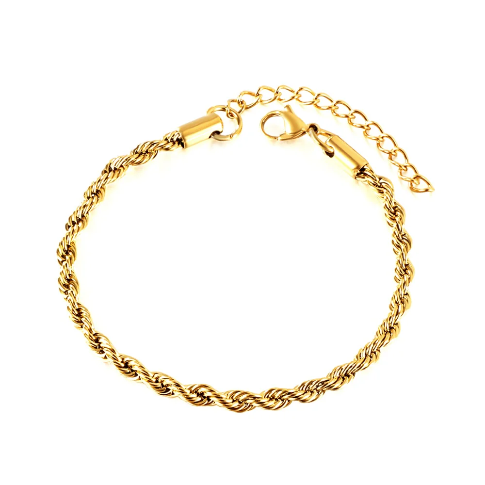 Stainless Steel Gold Color PVD Waterproof Woman Boho Rolo Twist Chain Bracelet