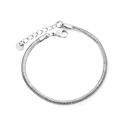 Tresoli Stainless Steel Color PVD Round Snake Bone Chain Bracelet With Round Tail Plate