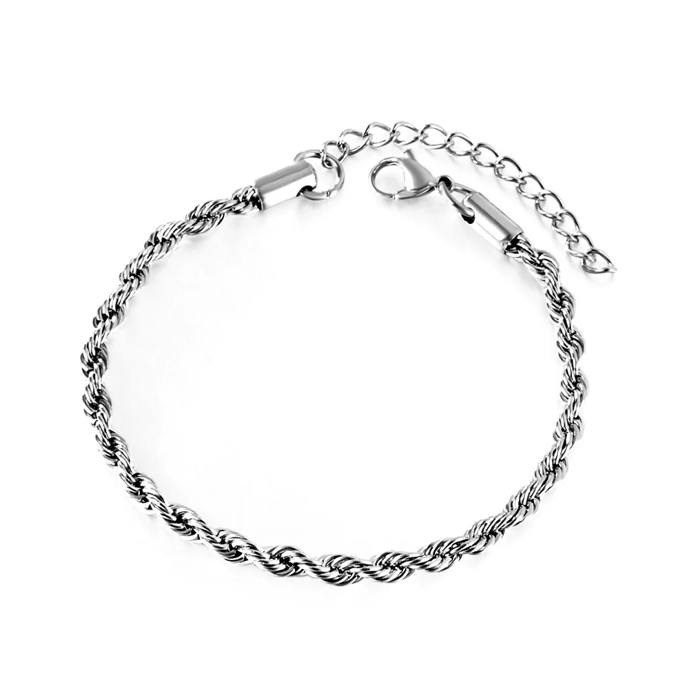 Stainless Steel Color PVD 4mm Twist Boho Rolo Chain Bracelet
