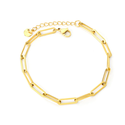 Tresoli Stainless Steel Gold Color PVD Hollow Long Flat Cross Chains Round Tail Tag Bracelet
