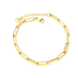 Tresoli Stainless Steel Gold Color PVD Hollow Long Flat Cross Chains Round Tail Tag Bracelet