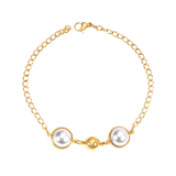 Tresoli Stainless Steel Gold Color PVD White Pearls And Beads Bracelet