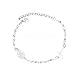Tresoli Stainless Steel Color PVD Steel Beaded Crystal Cross And Jesus Charm Bracelet With Adjustable Extender Chain
