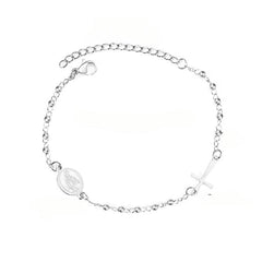 Tresoli Stainless Steel Color PVD Steel Beaded Crystal Cross And Jesus Charm Bracelet With Adjustable Extender Chain